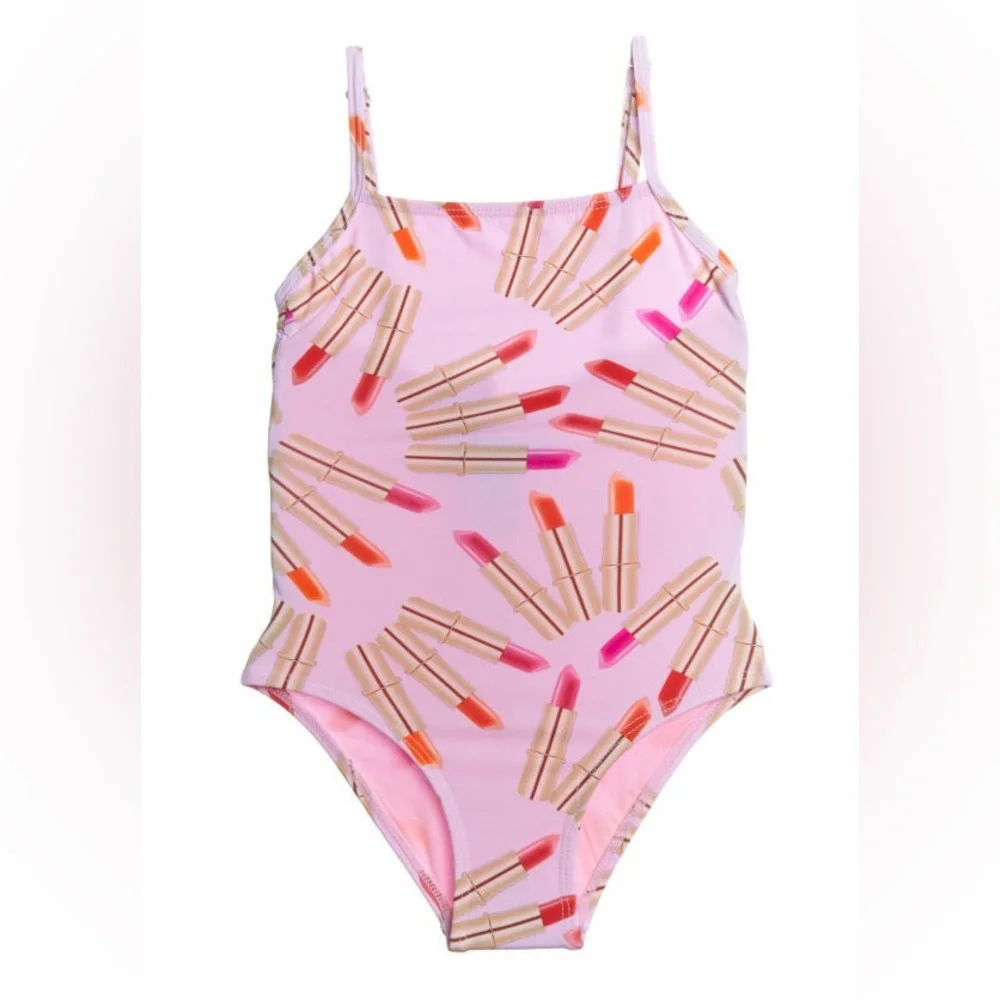 Submarine Pink Lipstick Pattern One Piece Girls Swimsuit 6 Fits 4/5 Yr Old NWT‎